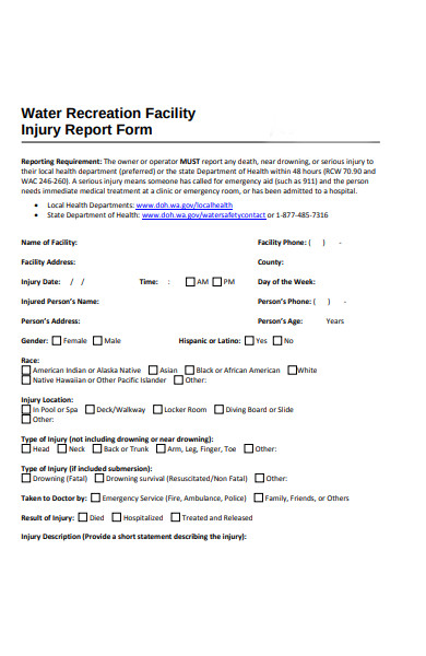 facility injury report form