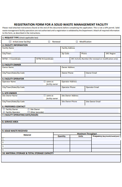 facility registration form