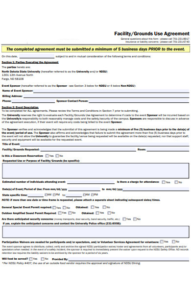 facility use agreement form