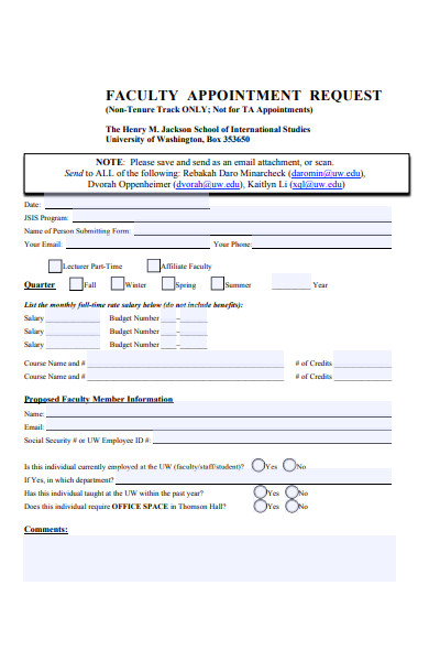 faculty appointment request form