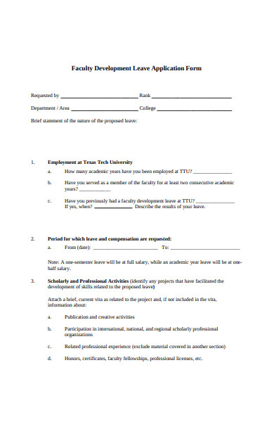 faculty development leave application form