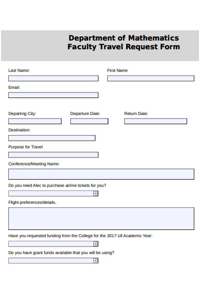faculty travel request form