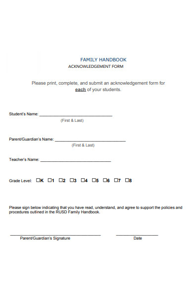 family acknowledgement form