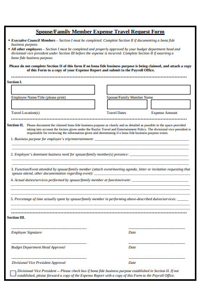 family member expense travel request form