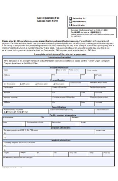 fax assessment form