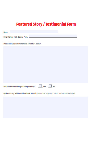 featured story testimonial form