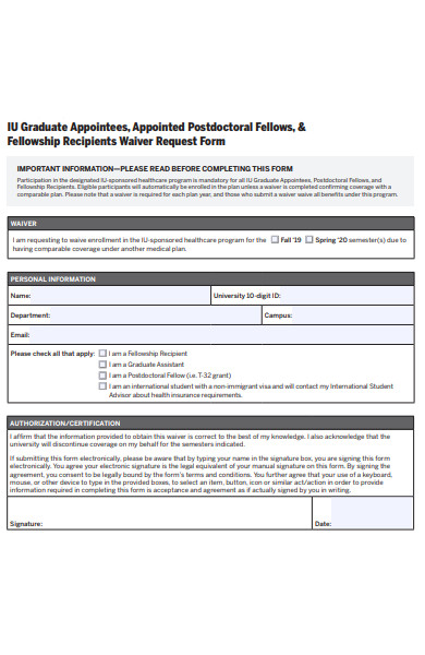 fellowship recipients waiver form