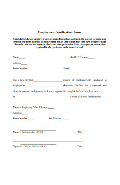 field experience employment verification form