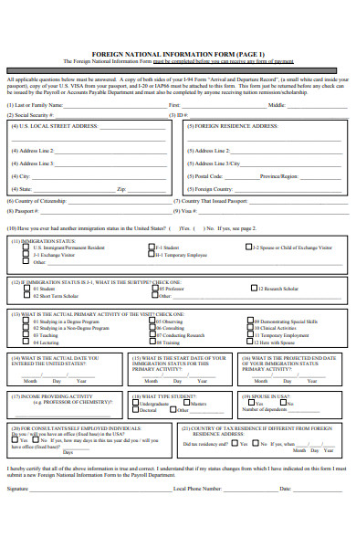 foreign national information form