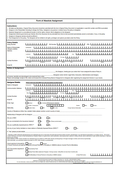 manulife absolute assignment form
