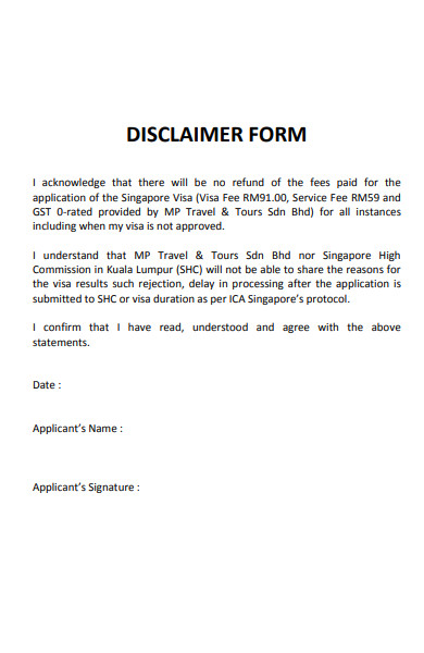 formal disclaimer form in pdf