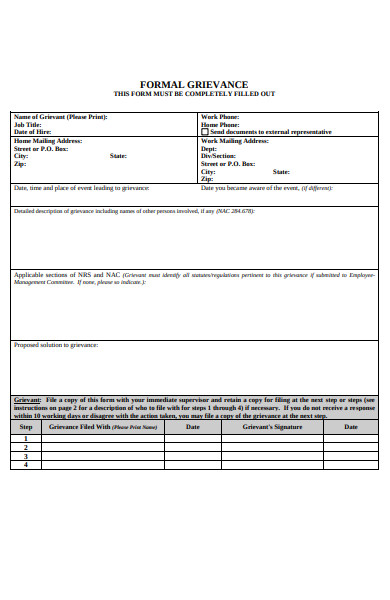 Free 50 Grievance Forms In Pdf Ms Word 7208
