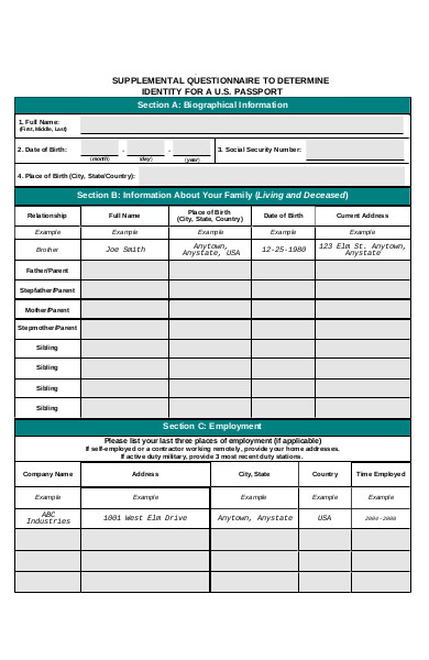 formal questionnaire form