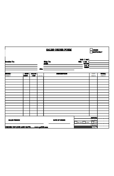formal sales order form