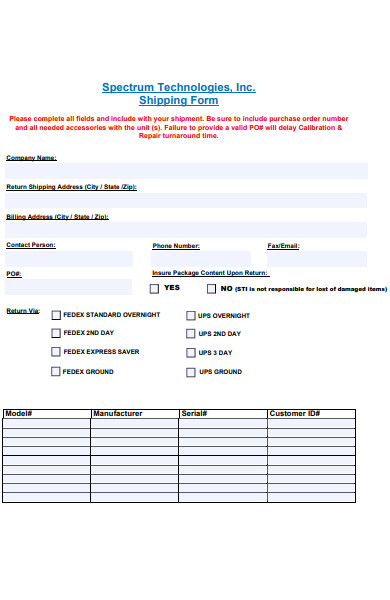 formal shipping form in pdf