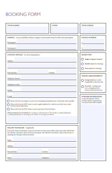 formal travel booking form