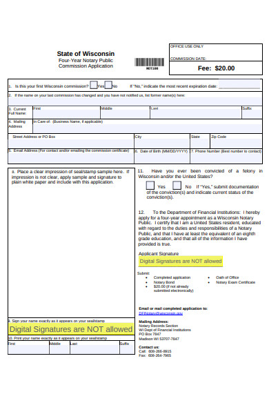 four year notary public commission application form