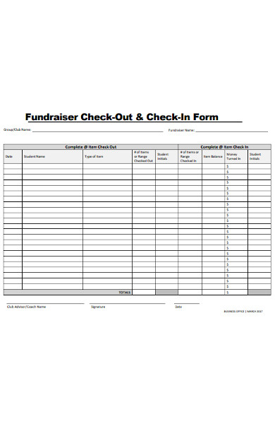 fundraiser check in form
