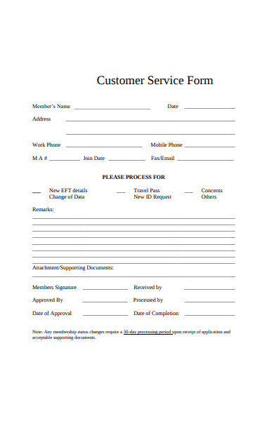gym customer service form