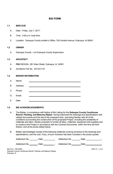 FREE 52+ Bid Forms in PDF | MS Word | XLS