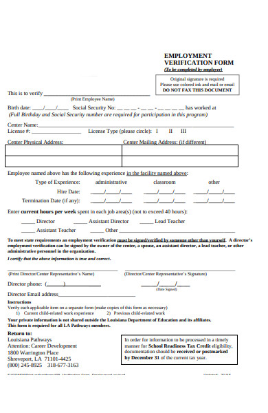 general employment verification form
