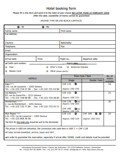 general hotel booking form in pdf