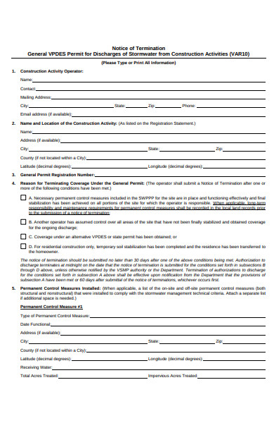 general notice of termination form