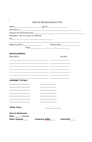 general reimbursement form
