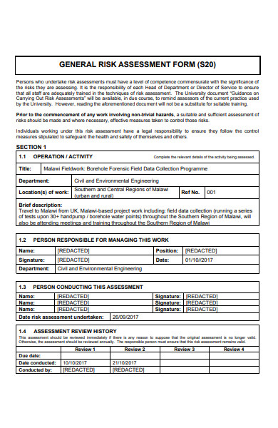 general risk assessment form