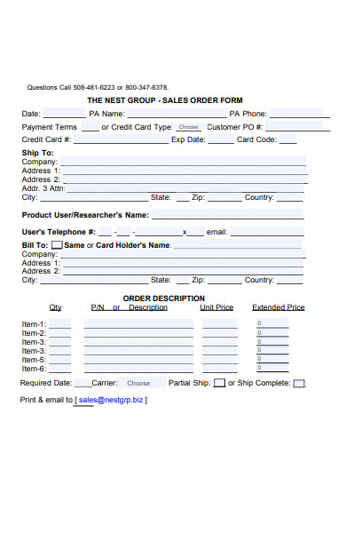 general sales order form example
