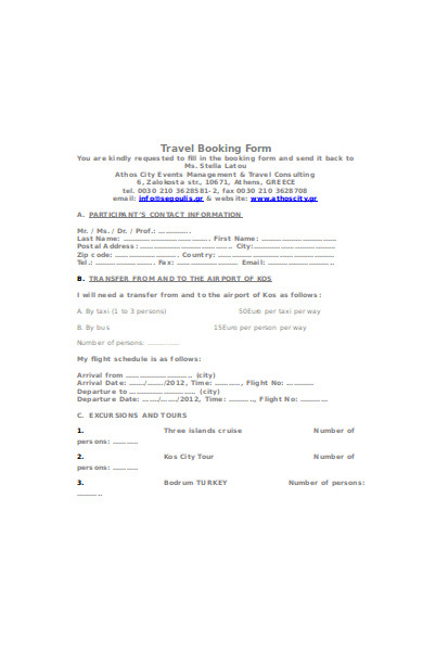 general travel booking form