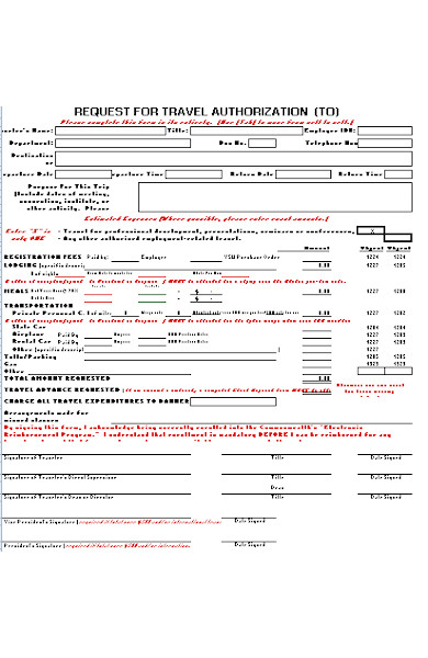 general travel request form