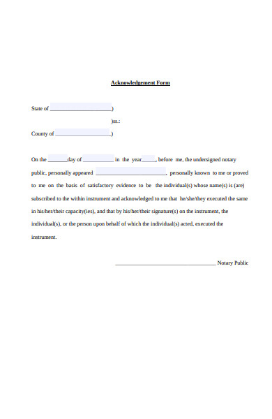 generic acknowledgement form