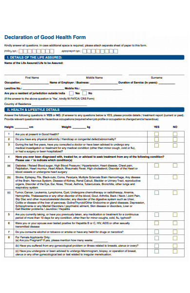 good health declaration form