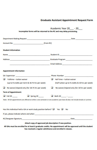 graduate assistant appointment request form