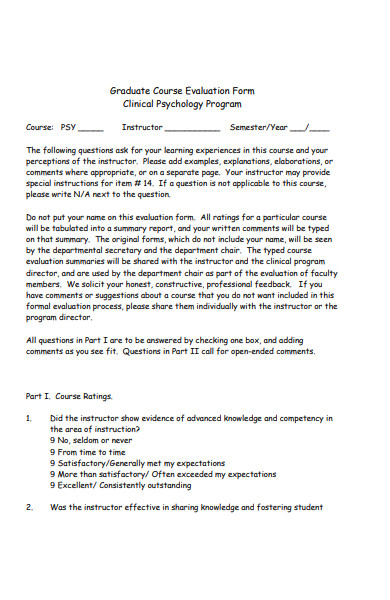 graduate course evaluation form 