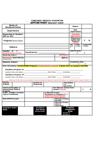graduate medical education appointment request form