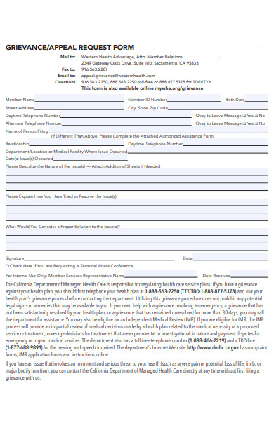 grievance appeal request form