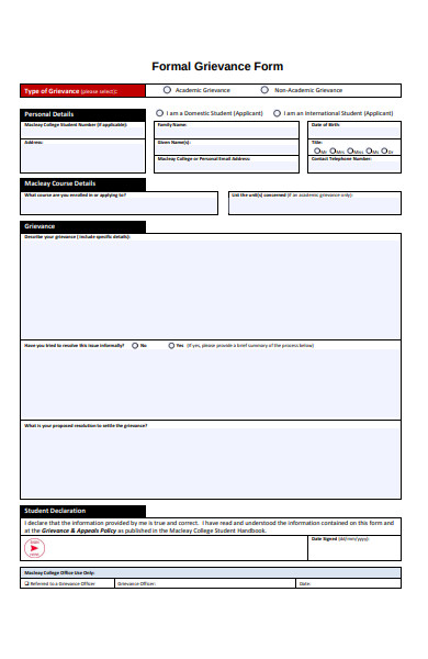 grievance form sample 