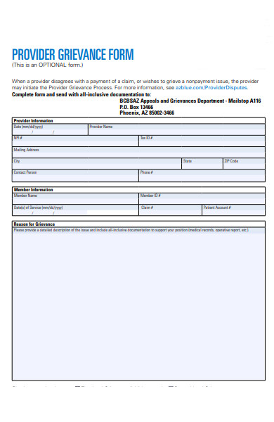 grievance provider form