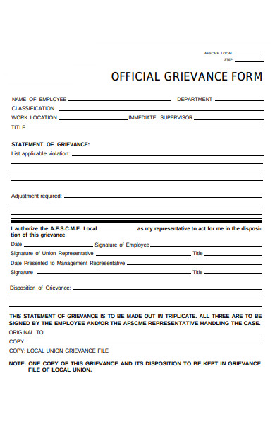 grievance statement form