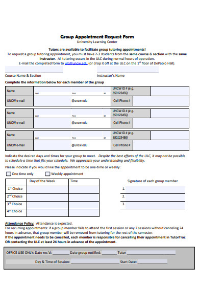 group appointment request form