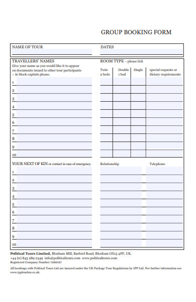 group travel booking form