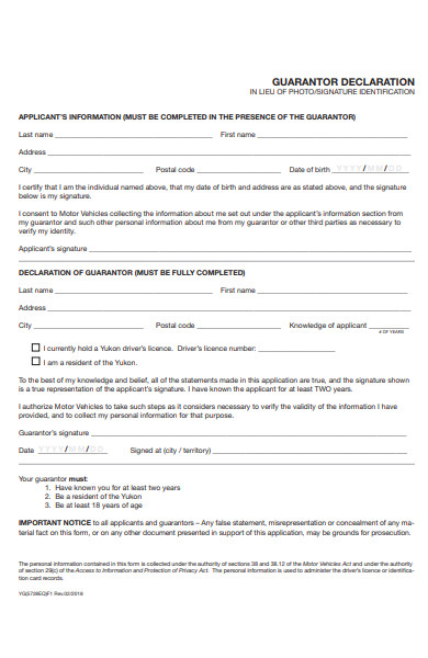 guarantor declaration form