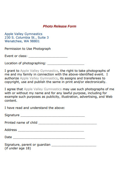 gymnastics photo release form