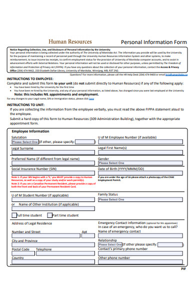 hr personal information form
