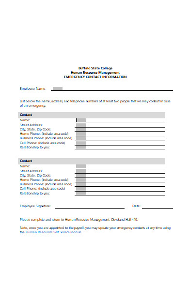 hr management employee contact information form