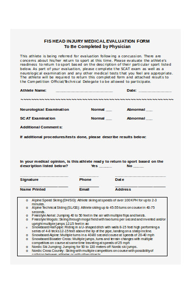 head injury medical evaluation form