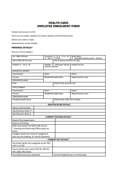 health card employee enrolment form