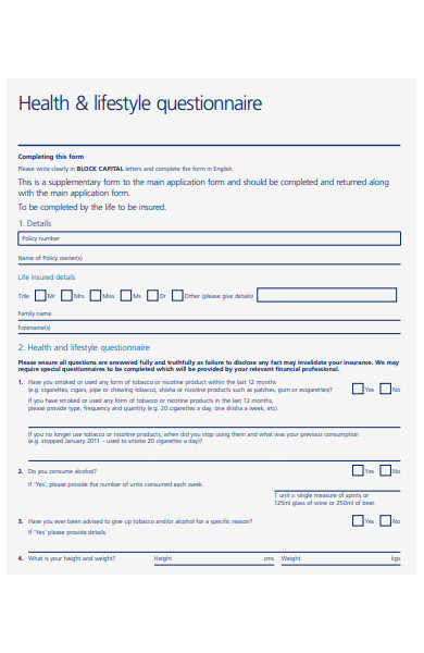 health questionnaire form